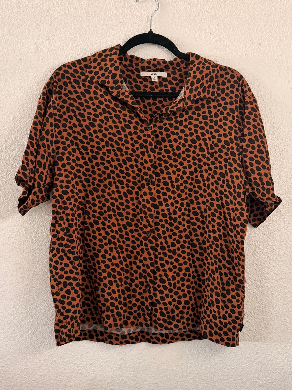 Leopard Print Short-Sleeve Button-Up Shirt
